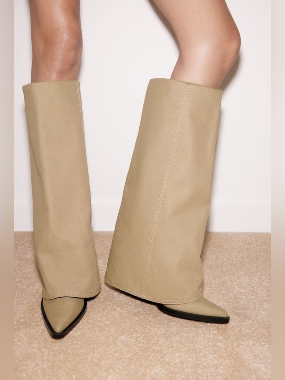 Zara Heeled Gaiter Boots Denim Tan